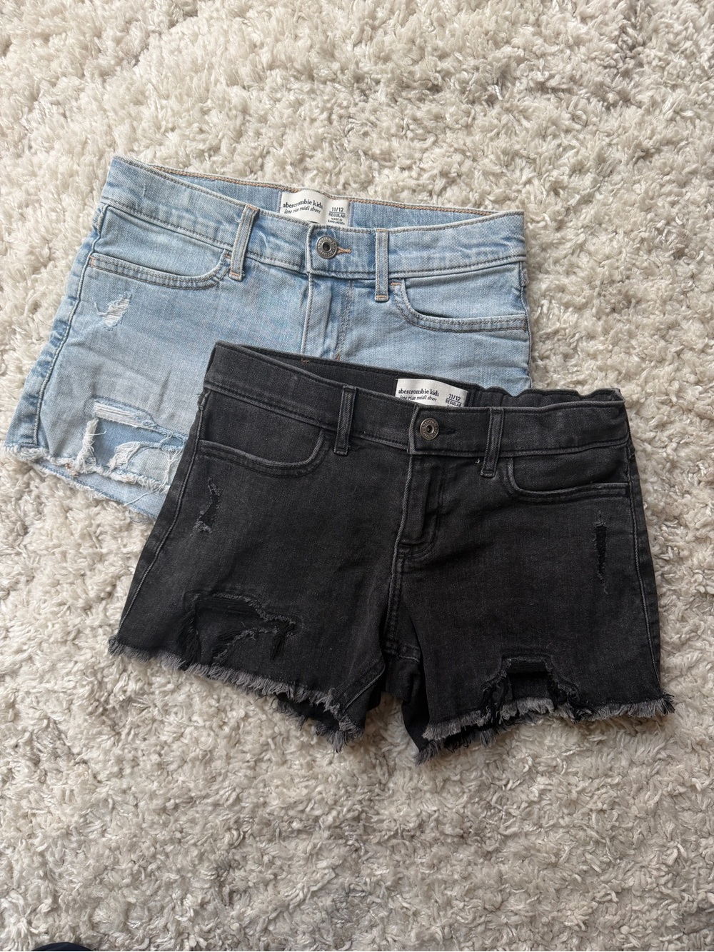 Abercrombie Kids High-Rise Distressed Denim Shorts - Black and Light Blue